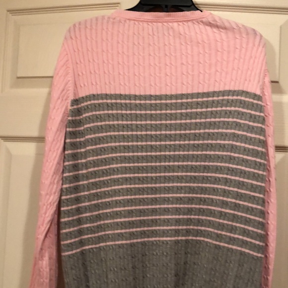 Kim Rogers - XL - Pink with Gray Stripe Small Cable -Cotton Sweater - Picture 6 of 6